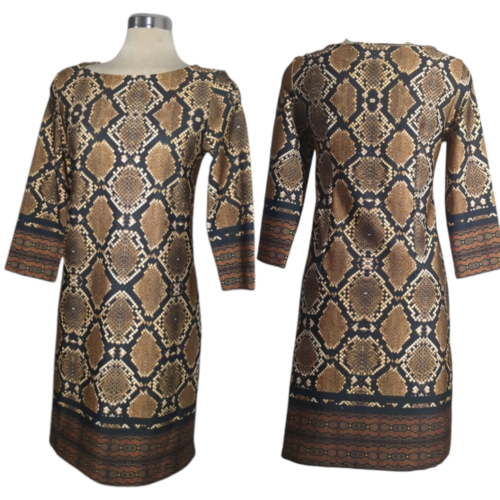 SLE Leopard Brown & Black 3/4 sleeves Sheath Dress Size 4.